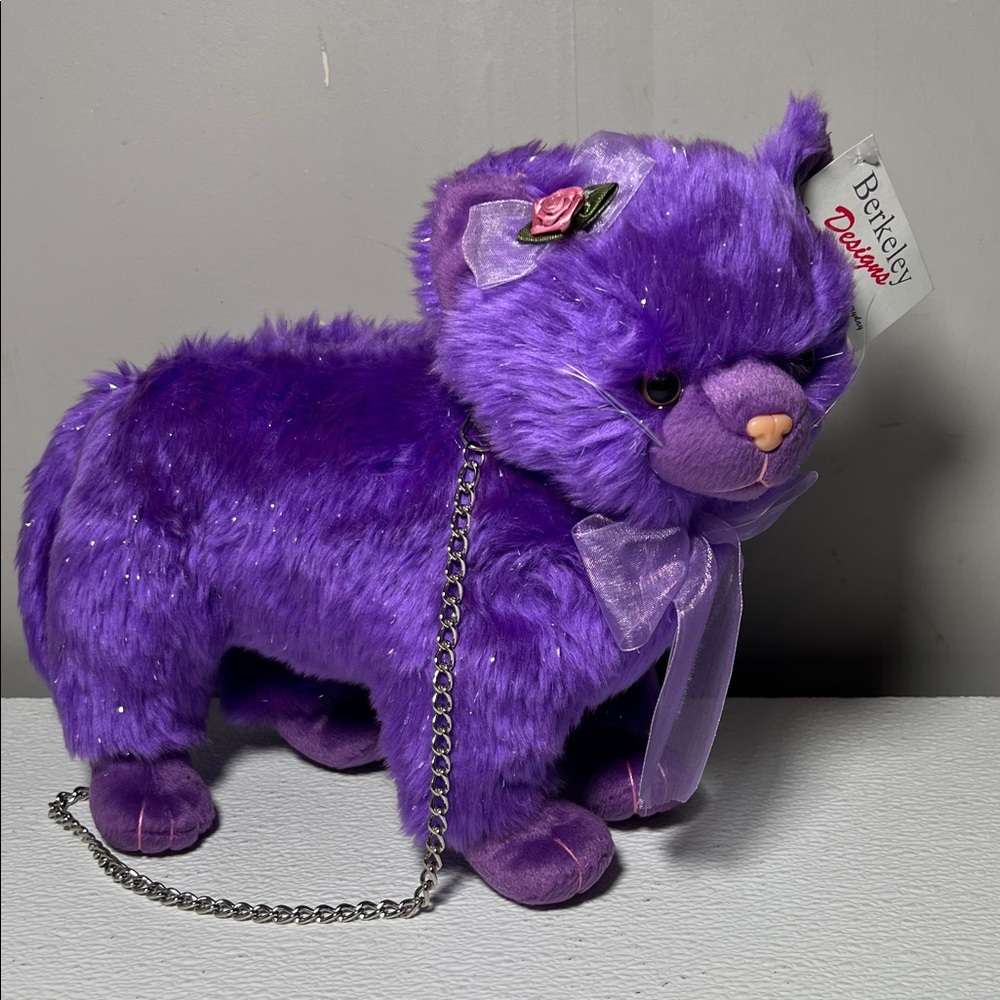 Berkly Designs Purple Plush Cat with Chain Purse New with Tags